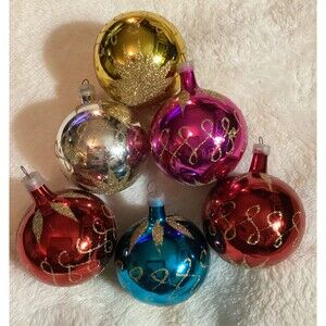 Andes Vintage Hand Blown Glass Christmas Ornaments Colored With Gold Glitter 5
